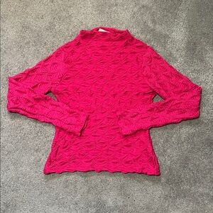 Maeve by Anthropologie Hot Pink Long Sleeve Mock Neck Textured Top Medium